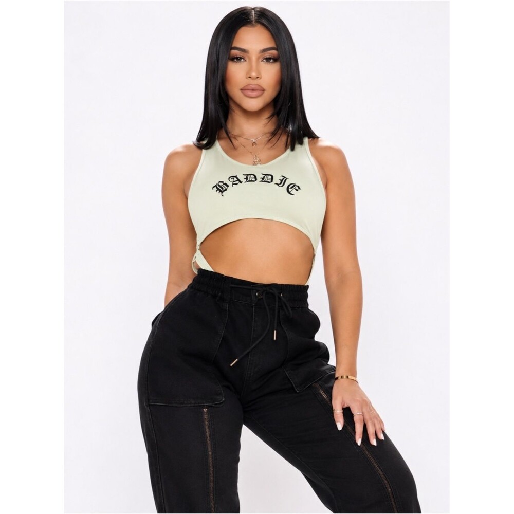 Fashion Nova She’s A Bad One Women’s Bodysuit XS Sage Cutout Baddie Y2K NWT